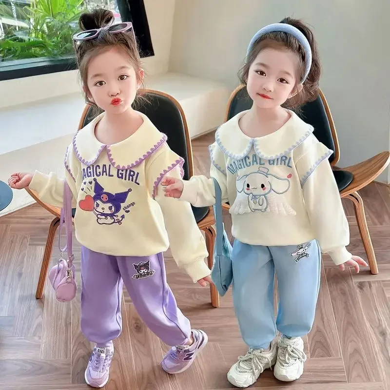 

Spring Kawaii Kuromi Sanrio Anime Children Casual Hooded Pants Set Cute Cartoon Cinnamoroll Clothing Two-piece Set Gifts Toys