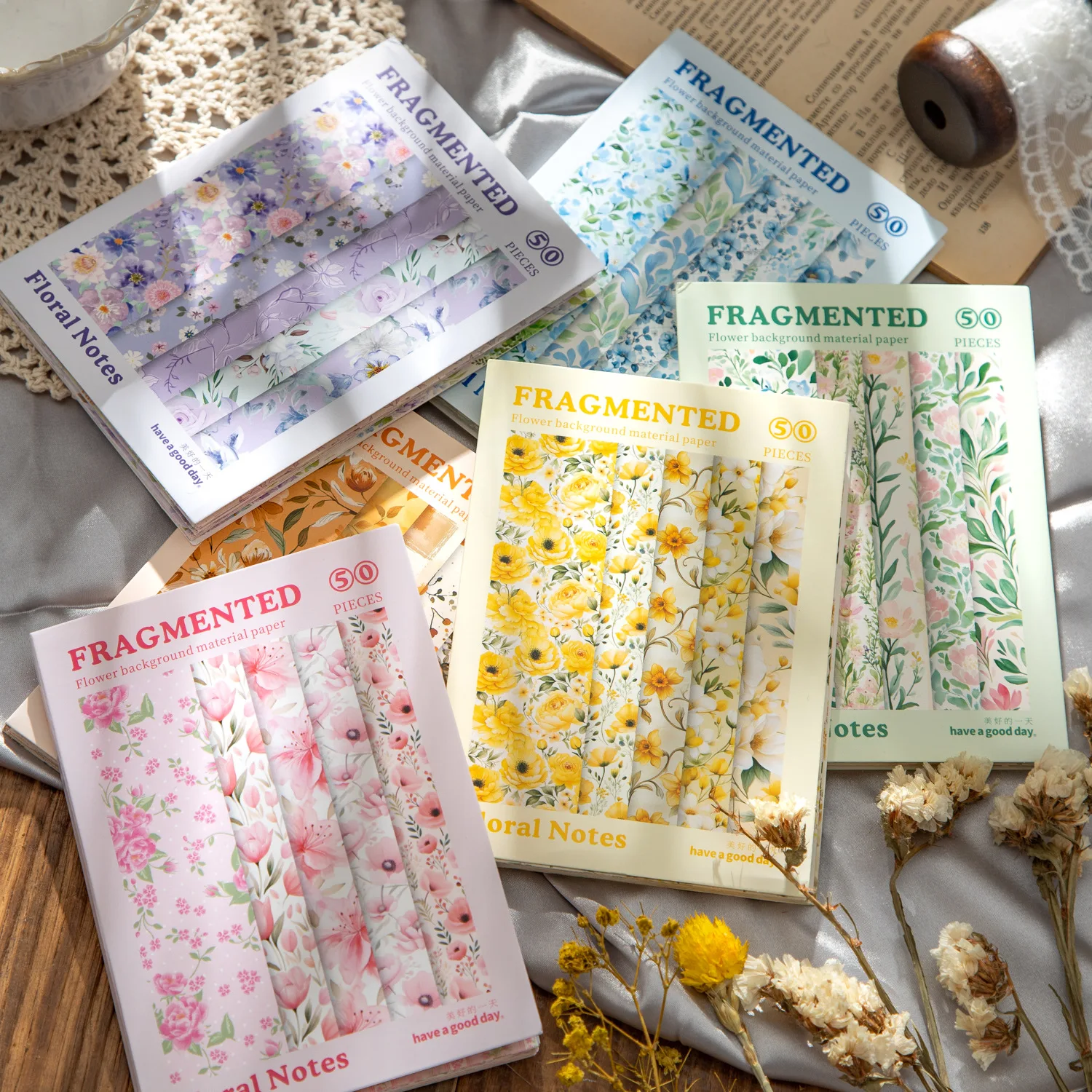 

50pcs/lot Memo Pads Material Paper Fragmented floral notes Junk Journal Scrapbooking Cards Retro Background Decoration Paper