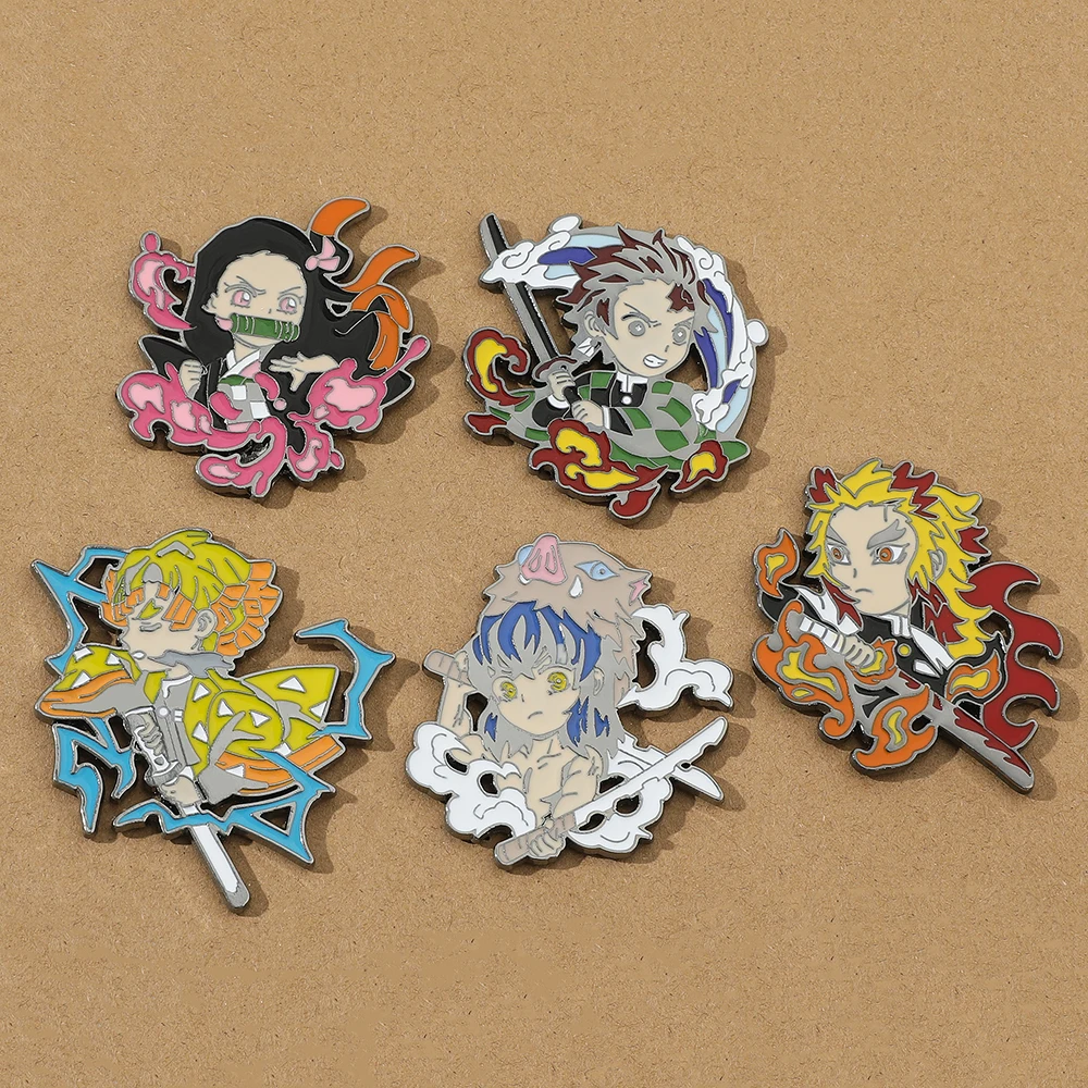 Japan Manga Demon Slayer Enamel Pins Kimetsu No Yaiba Anime Figure Agatsuma Zenitsu Kamado Nezuko Brooch Lapel Pins Jewelry