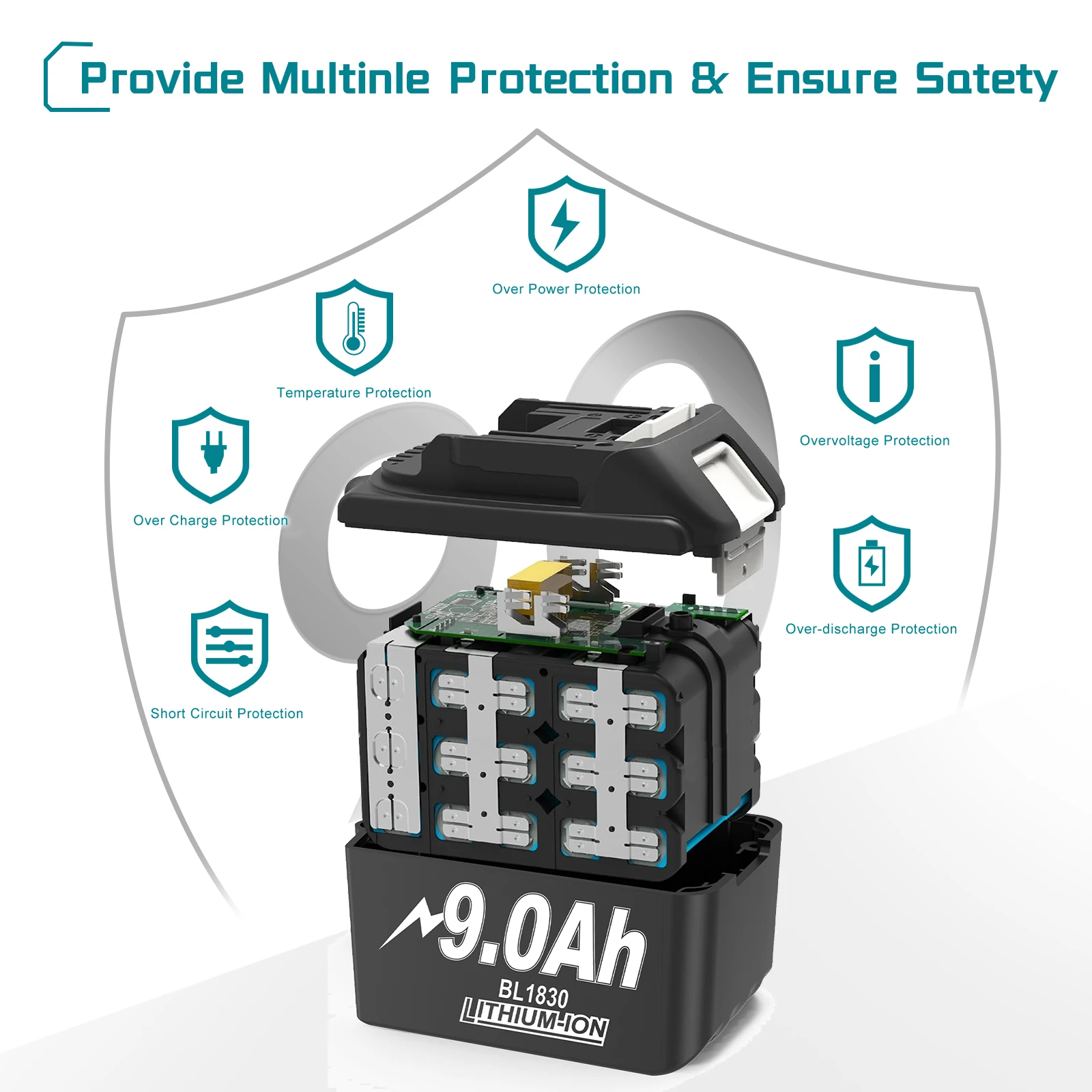 Für Makita BL1830 18V Akku 9000mAh Lithium-Ersatz für Makita BL1830 BL1860 BL1890 Bohrwerkzeug Wiederaufladbar – Detail 4