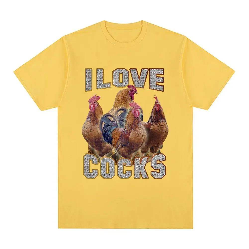 I Love Cocks Funny Roosters Meme T-shirt Chicken Enthusiast Short Sleeve T-shirt Women\'s Extra Large T-shirt Street Clothing