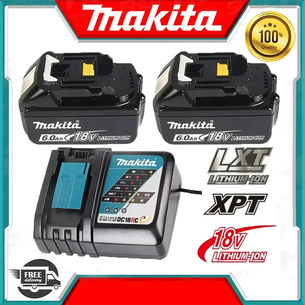 Original Makita 18V 6A Rechargeable Power Tools Battery 18V makita with LED Li-ion Replacement LXT BL1860B BL1860 BL1850 Charger