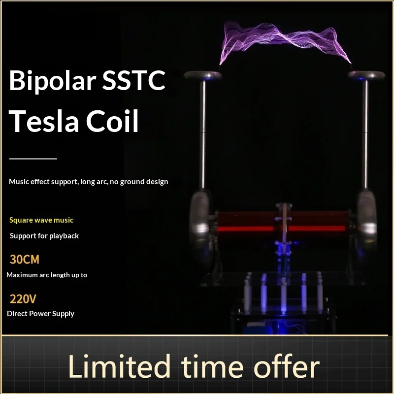 Music Tesla Coil Bipolar SSTC Desktop Toy with 30cm Arc & 3.5mm Audio Input for Science Education