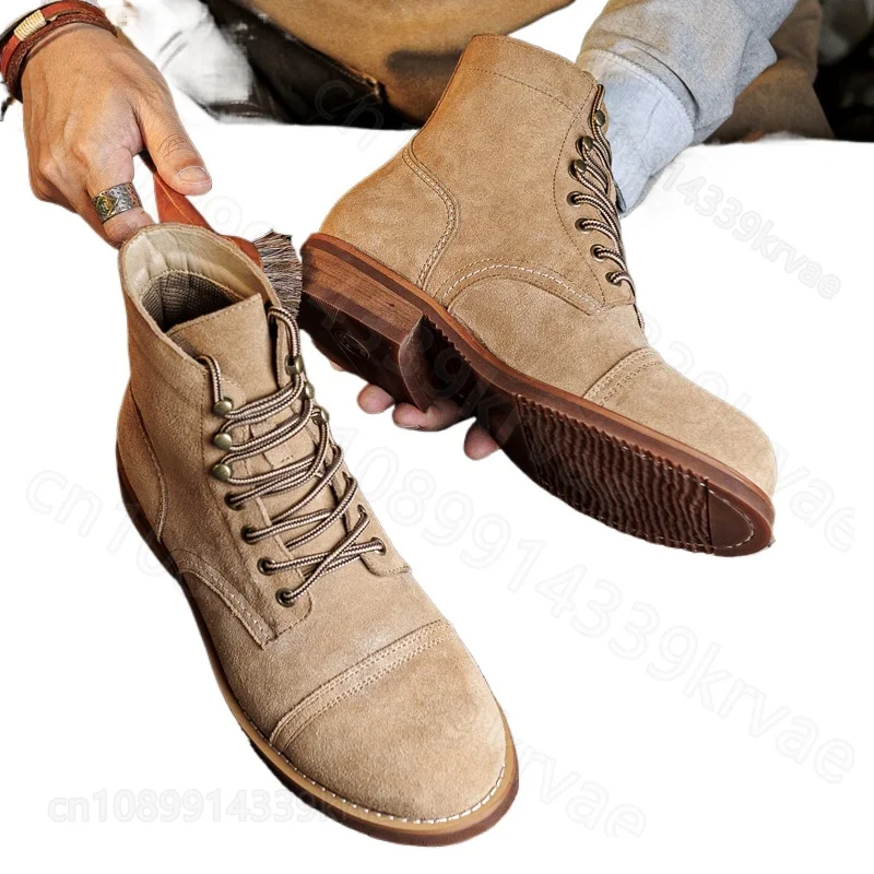 

Зворотные бархатные винтажные кожаные ботинки-карго, мужские ботинки, ботинки десантника, мотоциклетная обувь из воловьей кожи, botas motocross