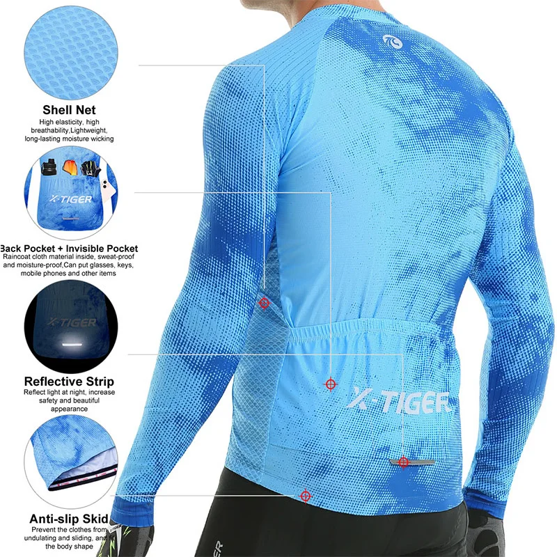 X-TIGER Cycling Jerseys Upgraded Fit Long Sleeve Jersey Autumn MTB Bicycle Clothes Day-to-day Training Rides Shirt Lightweight