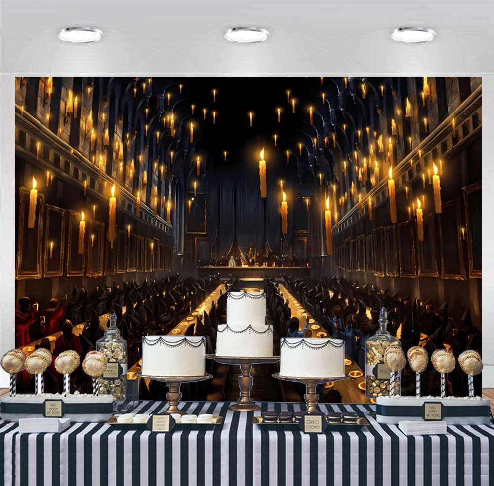 Hogwarts Great Hall Backdrop Witch Wizard Magic Movie Castle School Photo Background Magic Birthday Party Decoration for Kids