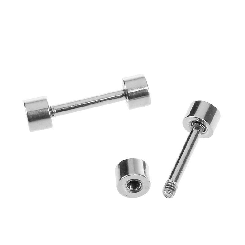 2 Pair Of Men's Barbell Titanium Steel Ear Studs Earrings 3Mm Silver Color