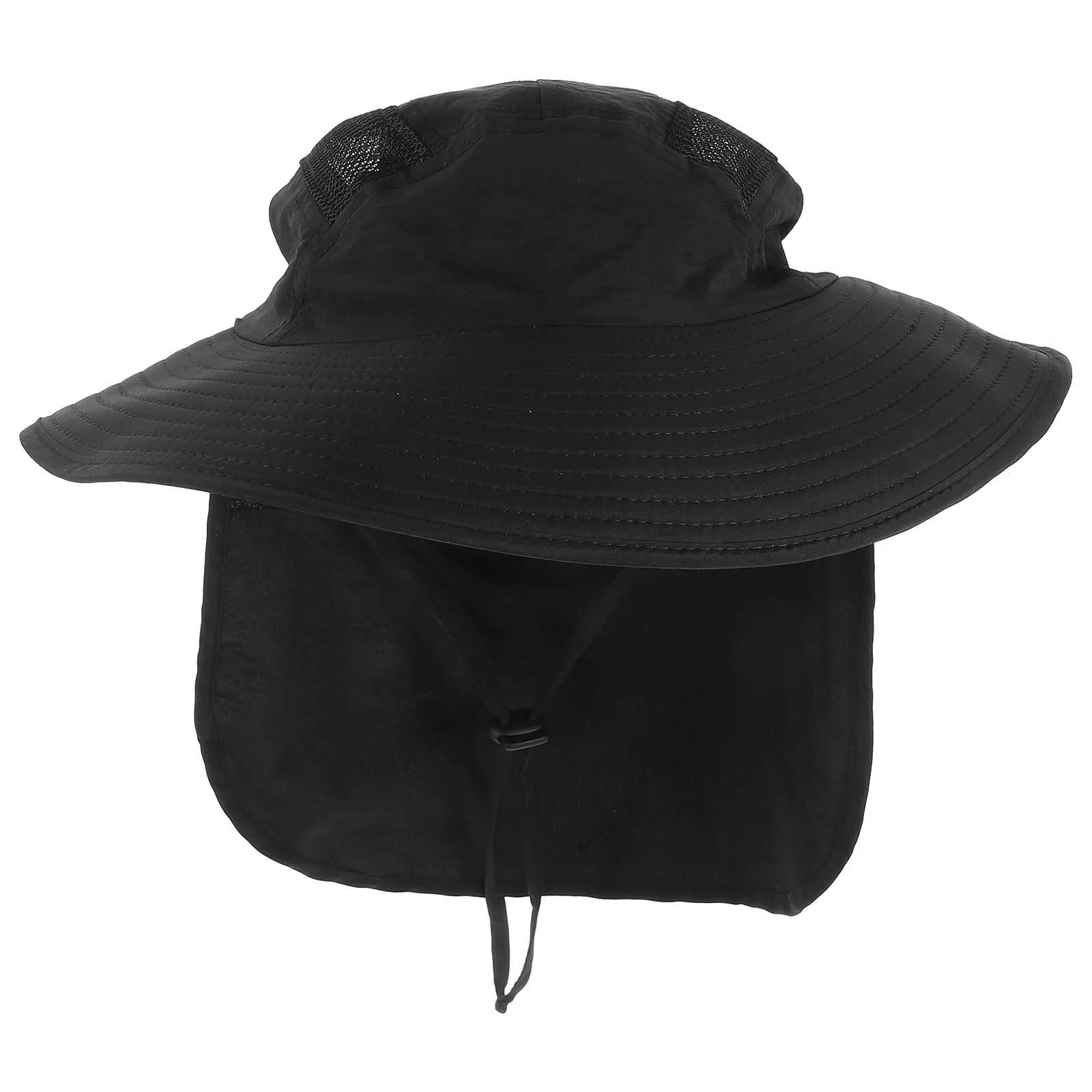 

Sun Hat Bucket Wide Brim Summer Sunshade Anti UV Black Cloth Fishing Cap Adjustable Drawstring Outdoor Hiking Gardening Travel