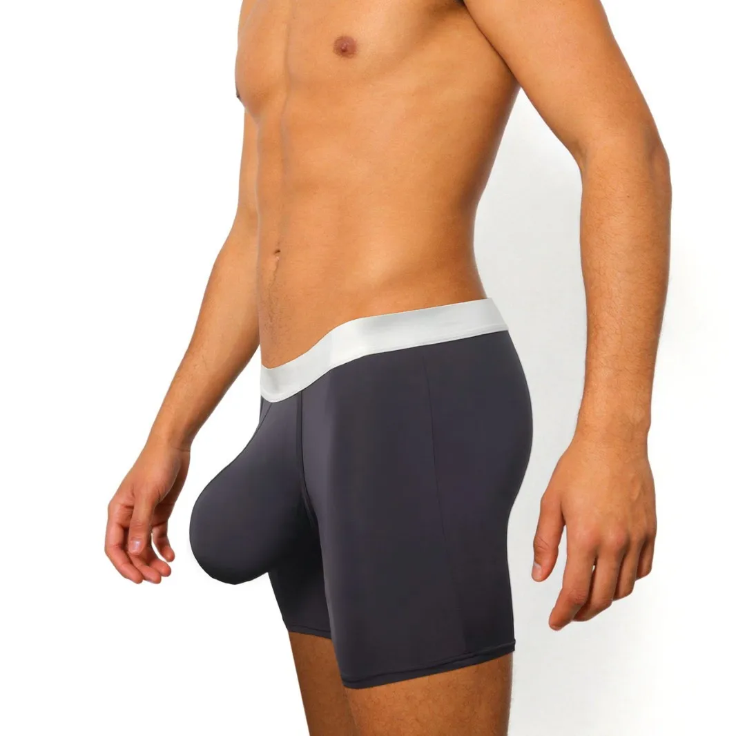 Mens Soft Ice Silk Boxer Briefs Ultra Super Large Pouch Breathable Cool Long Sports Underwear Anti Friction Chafe Free Trunks