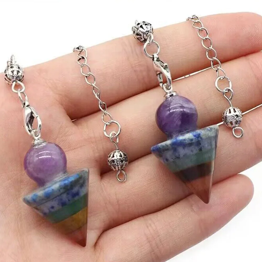 

7 Chakra Natural Stone Healing Crystal Pendulum for Dowsing Divination Quartz Jewelry Decor Reiki Wicca Pendant Accessories Gift