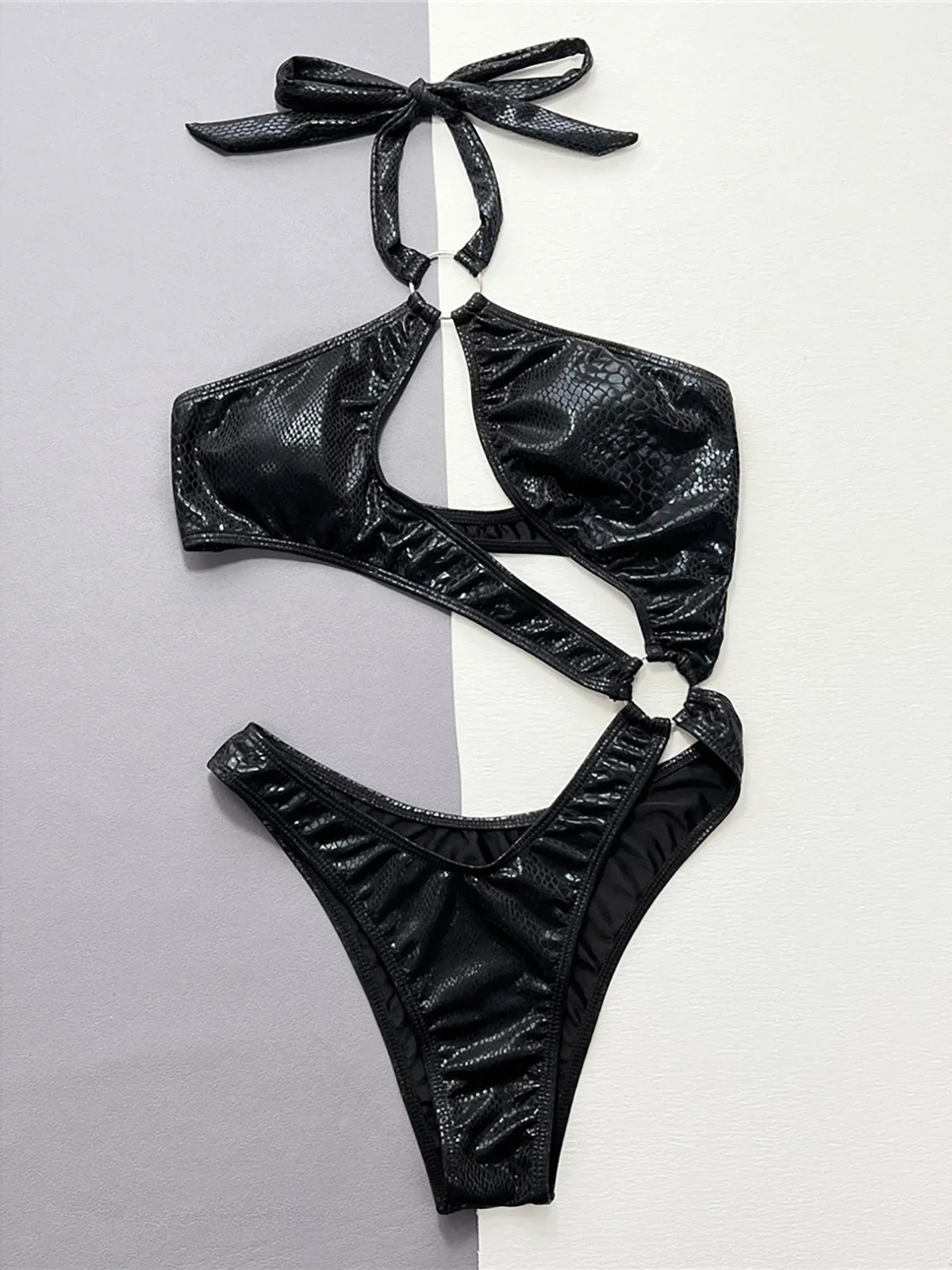 

Snake Skin Asymmetric Cut Out Halter One Piece Swimsuit Women Swimwear Female High Cut Monokini Bather Bathing Suit Swim K5672