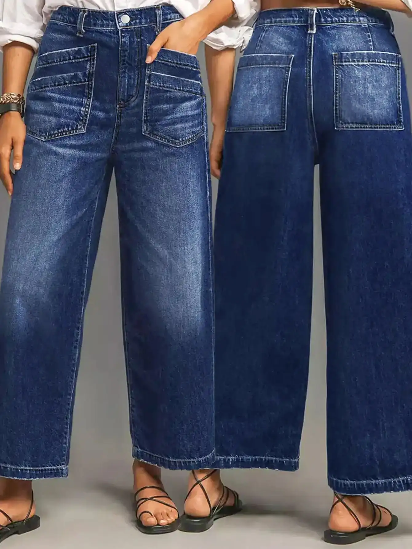 Vaqueros vaqueros de mezclilla lavados de talle alto para mujer con diseño de bolsillo elegante: perfectos para ropa casual de principios de otoño