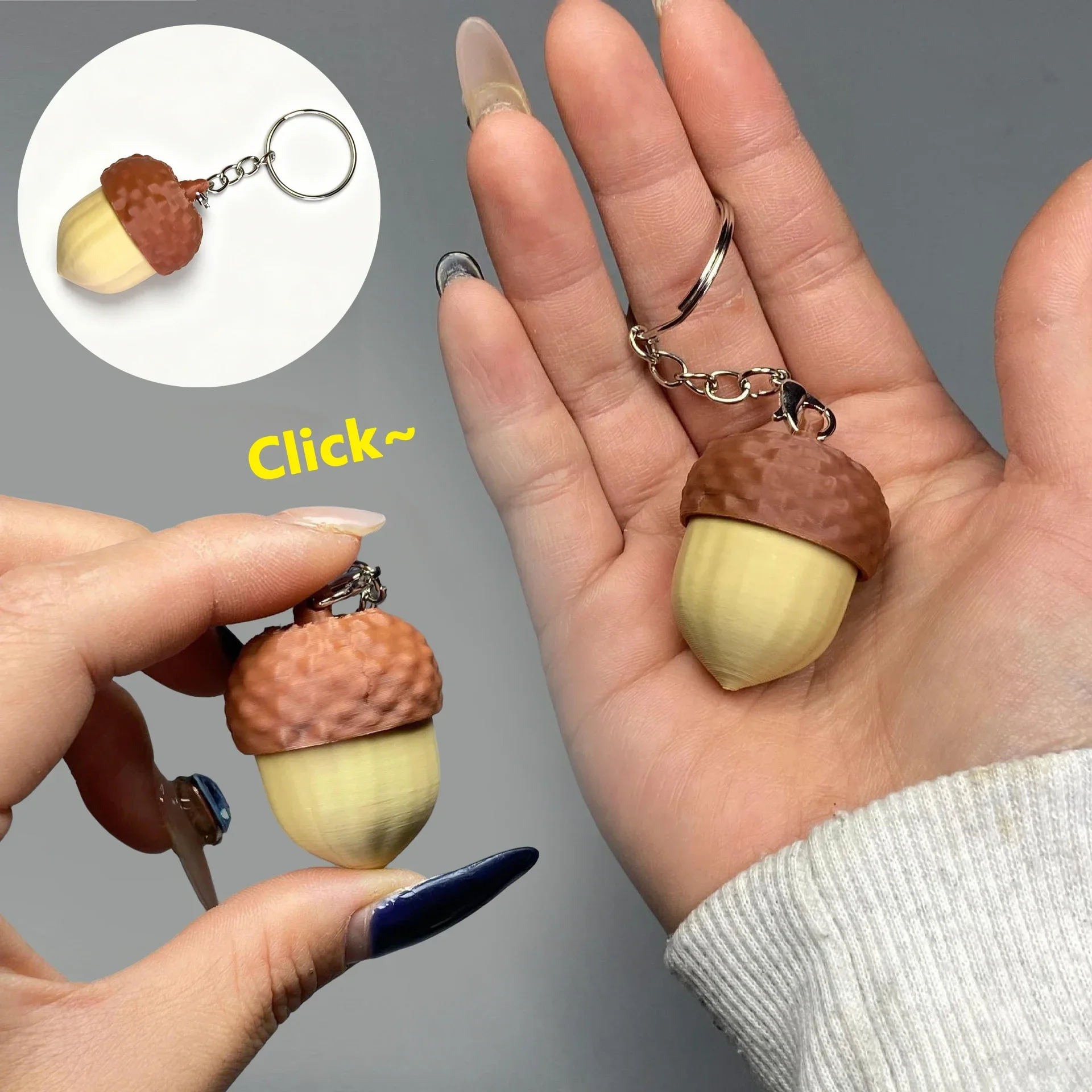 Acorn Pop Fidget Button Clicker Keychain Pendant Simulated Pinecone Silent Stress Relief Toy Portable KeyRing BackBag Decor Gift