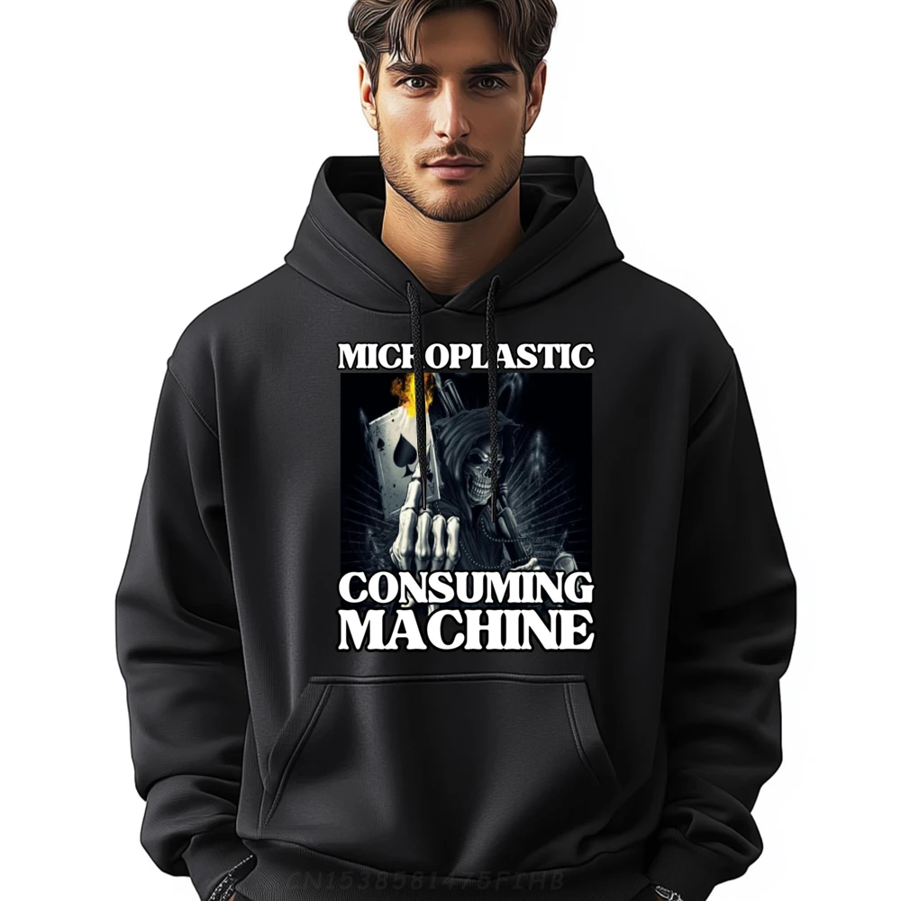 

Microplastic Consuming Machine Funny Edgy Hard Skeleton Meme Green And White Graphic Hoodie Men Christmas Game