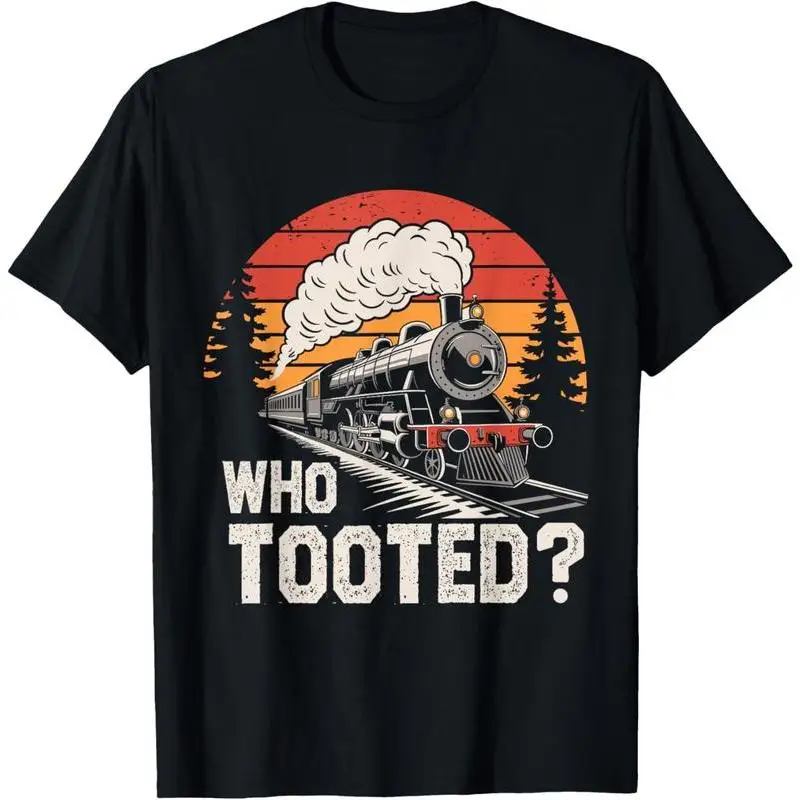 

Who Tooted Vintage Train T-shirt, Retro Steam Engine Funny Graphic Tee, Unique Joke Sarcastic Top,Cool Gift for Men Dad Grandpa