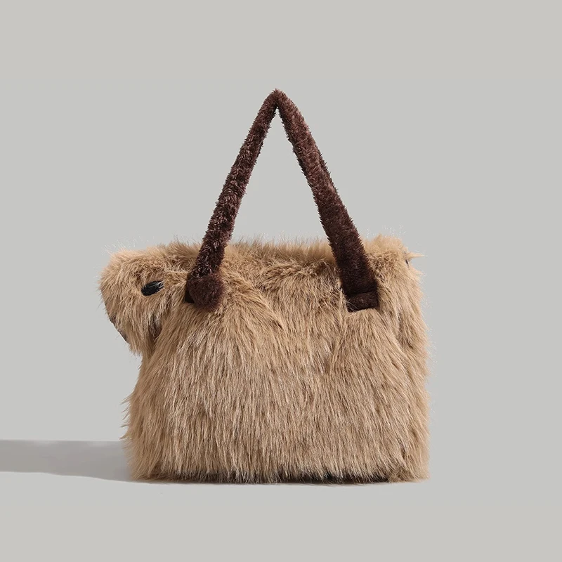 

2026 Новая осенне-зимняя плюшевая женская сумка в форме Kapibala в стиле ретро, модные сумки на одно плечо с милым мультяшным стилем