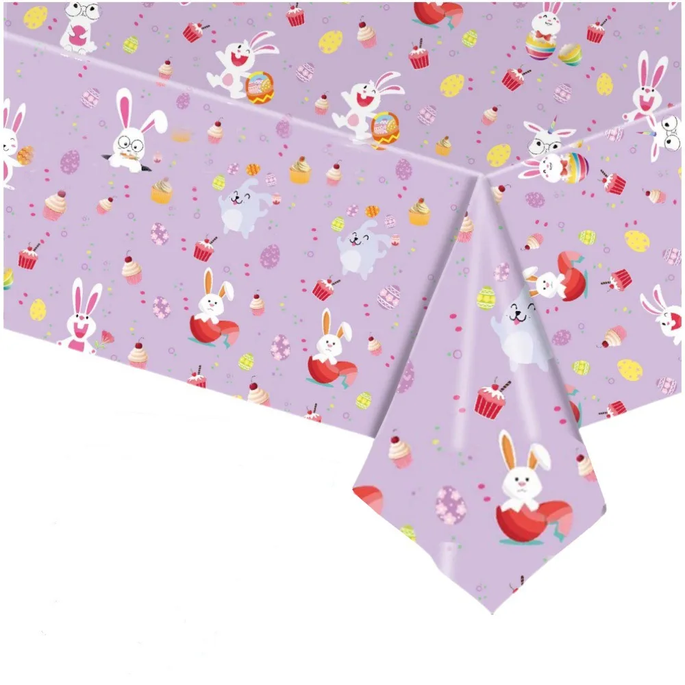 New Plastic Easter Tablecloth 137*274cm Rabbit Table Cover Bronzing Bunny Table Runner Party Supplies