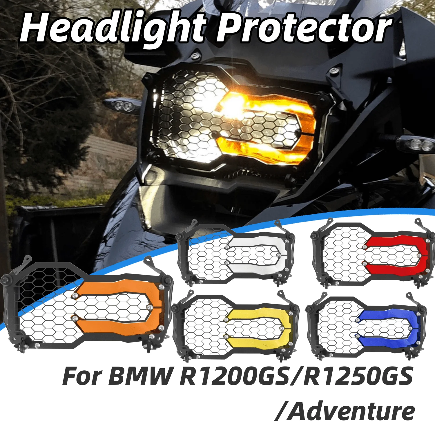 

R1200GS LC Headlight Protector Motorcycle Guard Grille Cover Light Bracket with Lamp Patch for BMW R1250GS ADV 2014-2022 2021