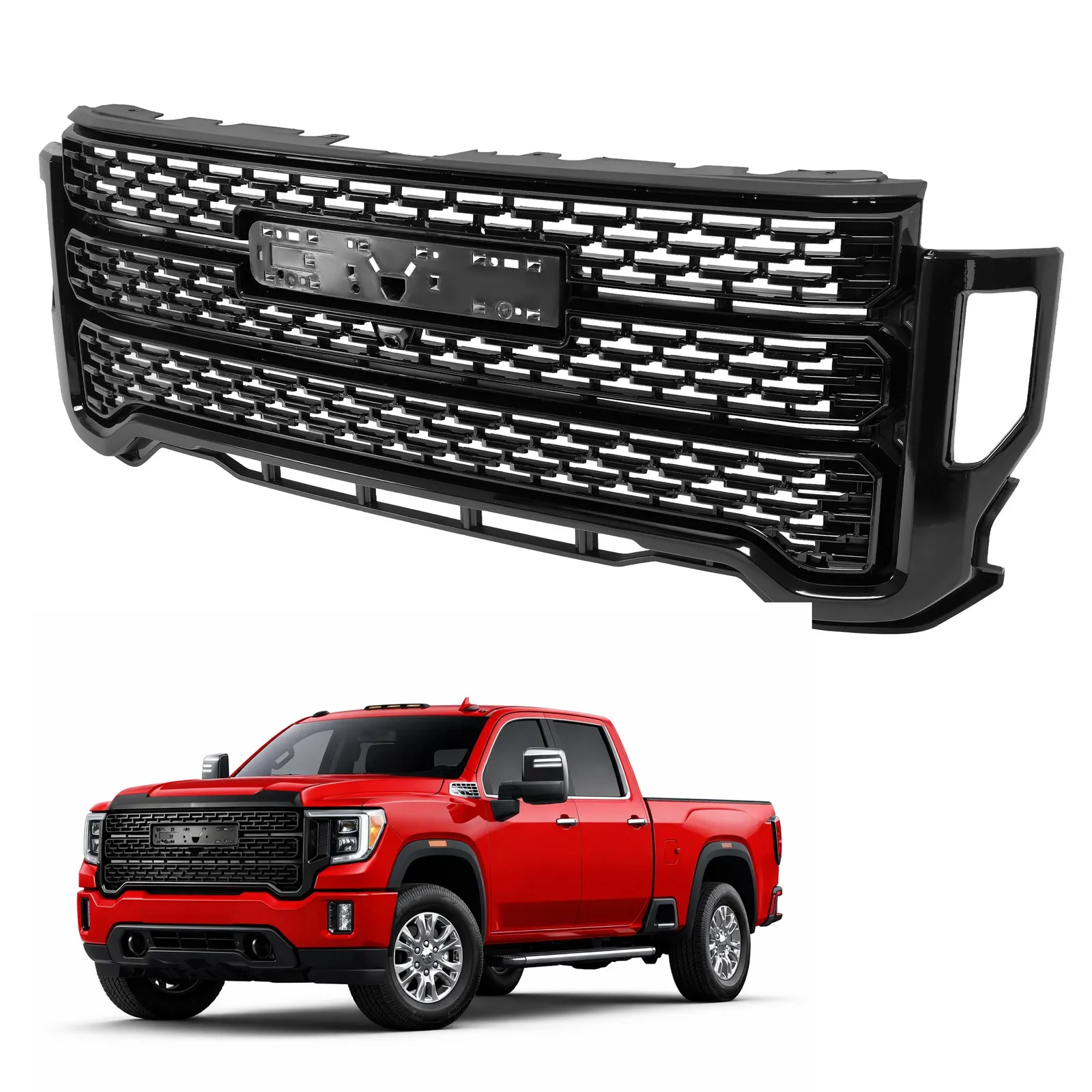 

Глянцевая черная решетка бампера в стиле Denali для GMC Sierra 2500 HD/3500 HD 2020-2023 гг.