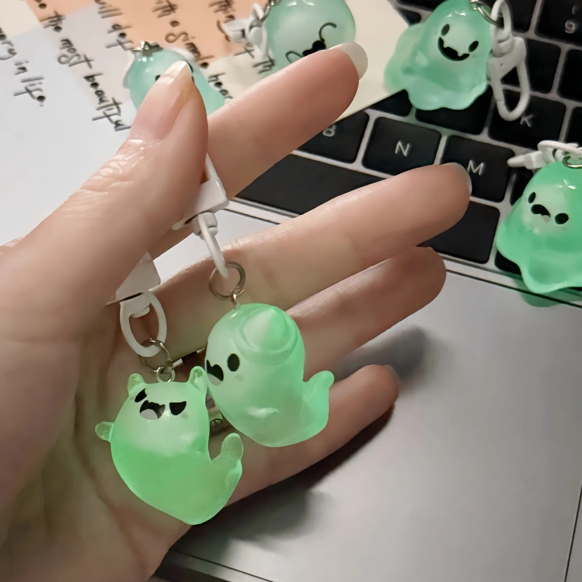Halloween Jelly Ghost Keychain, Three-Dimensional Cartoon Glow-in-The-Dark Elf Pendant, Couple Best Friend Schoolbag Accessory view 6