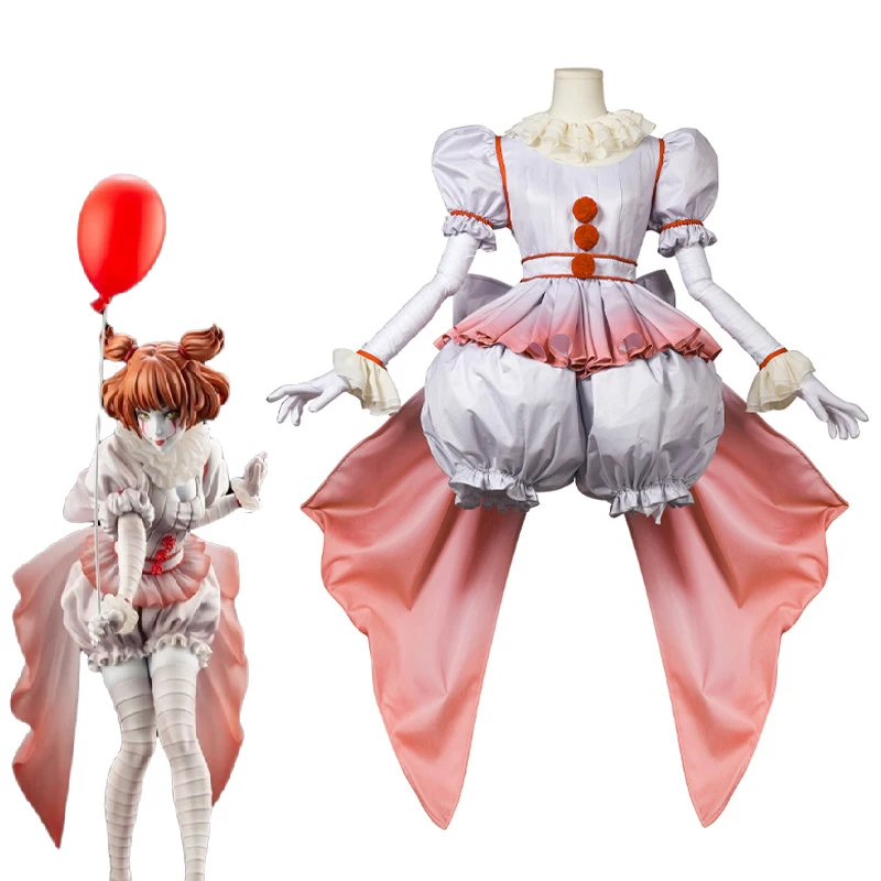 

Pennywise Joker's Return to the Soul Cosplay Costume Girls Horror Lolita Dress Bloomers Halloween Clown Gown