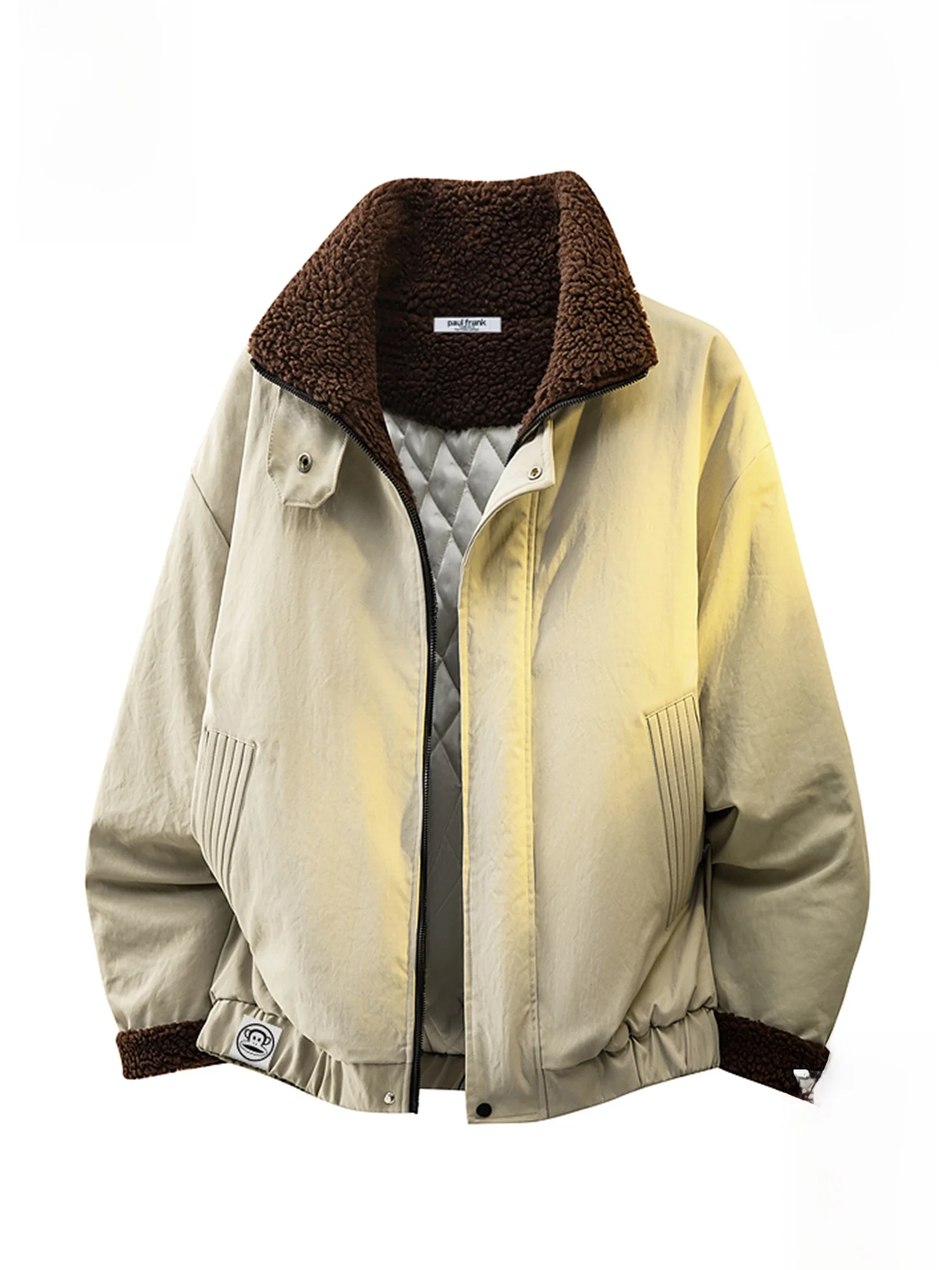 

PaulFrank Thiened Lamb Velvet Collar Cotton Jaet Men's Winter Faion Retro Warm Cotton Coat Outerwear Youth ular Sle