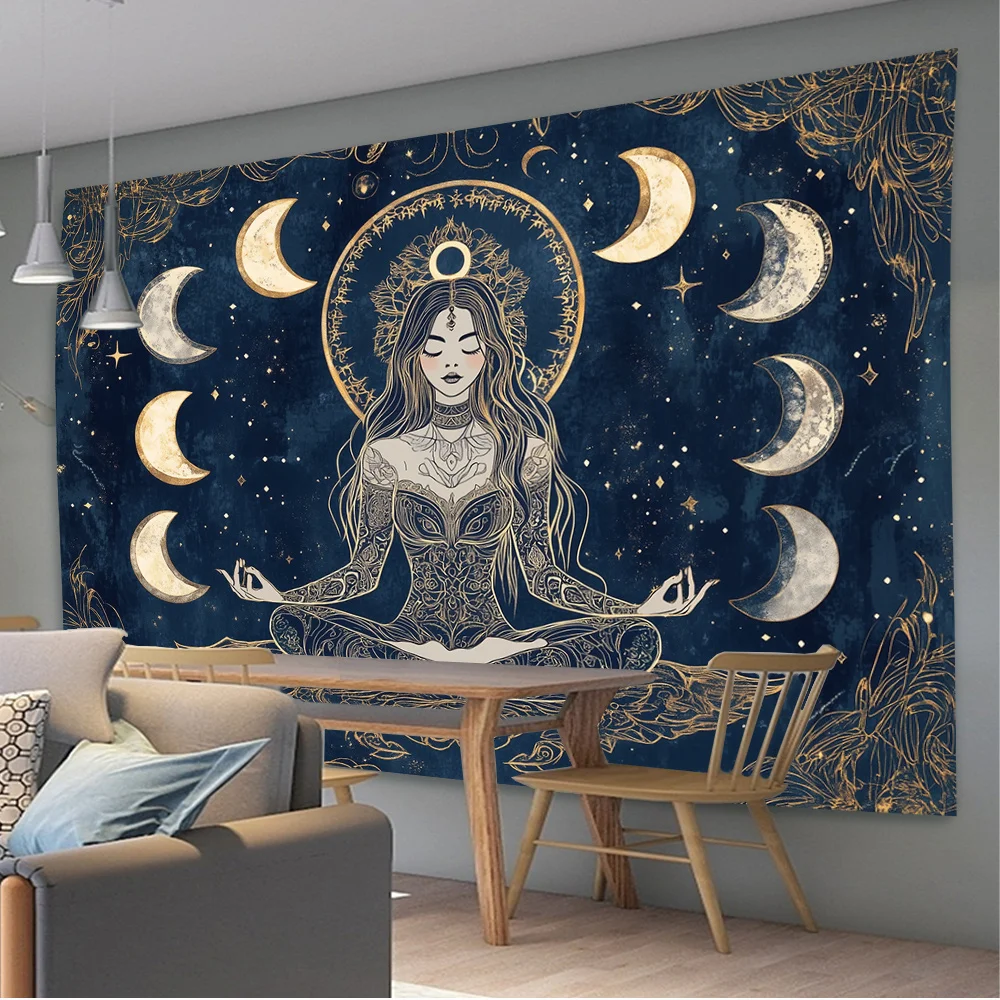 Déesse Phase de lune tapisserie murale sorcière Boho mystique Yoga décor tenture murale salle de méditation spirituelle féminine énergie Art