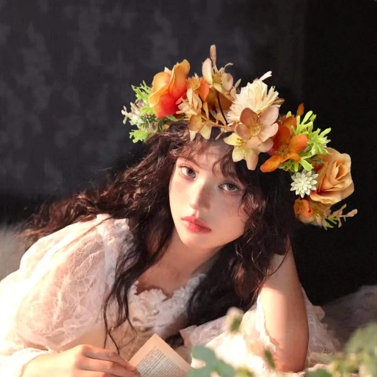 Simulation Flower Crown Wreath for Women Retro Forest Style Fairy Hair Hoop Headwear Girls Beach Wedding Party Hair Accessories