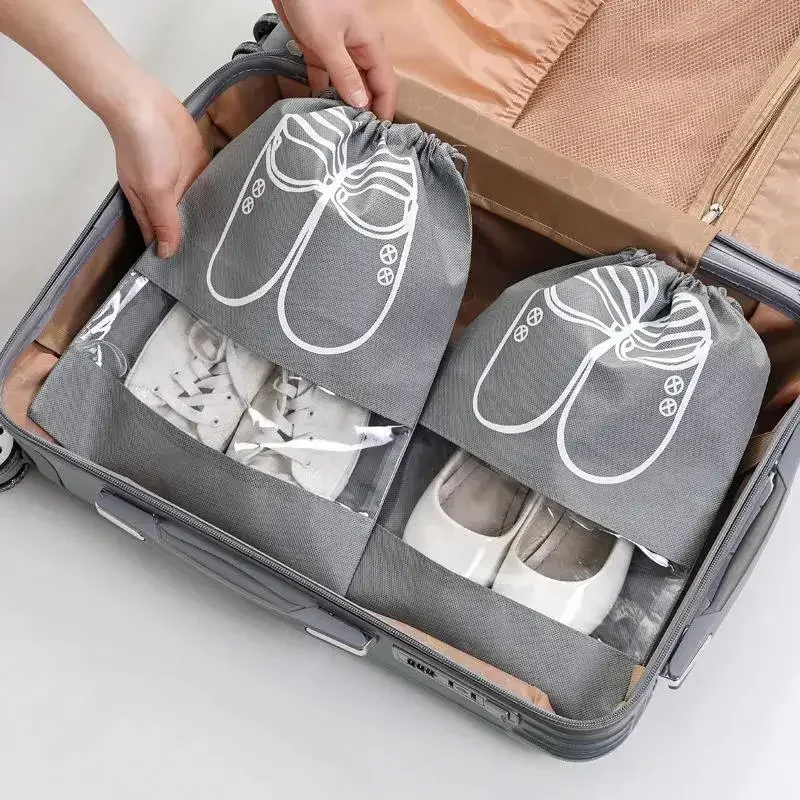 1 Pc Non-woven Shoes Bag Waterproof Dustproof Travel Bag Portable Tote Drawstring Bag For Shoes Storage Shoes Organizer New image 3
