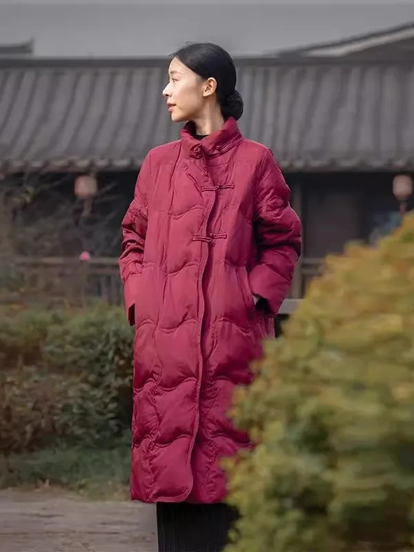 

Новая китайская теплая верхняя одежда с воротником-стойкой вниз Jaet, легкая теплая верхняя одежда средней длины с перьями Du для женщин на зиму