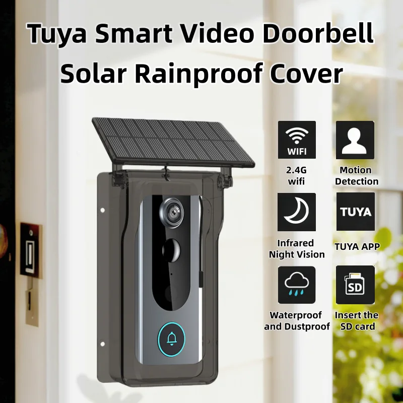 Tuya Doorbell Camera Solar Rain Cover Night Vision Peephole Wifi Motion Detection Intercom Waterproof Outdoor Wireless Doorbell