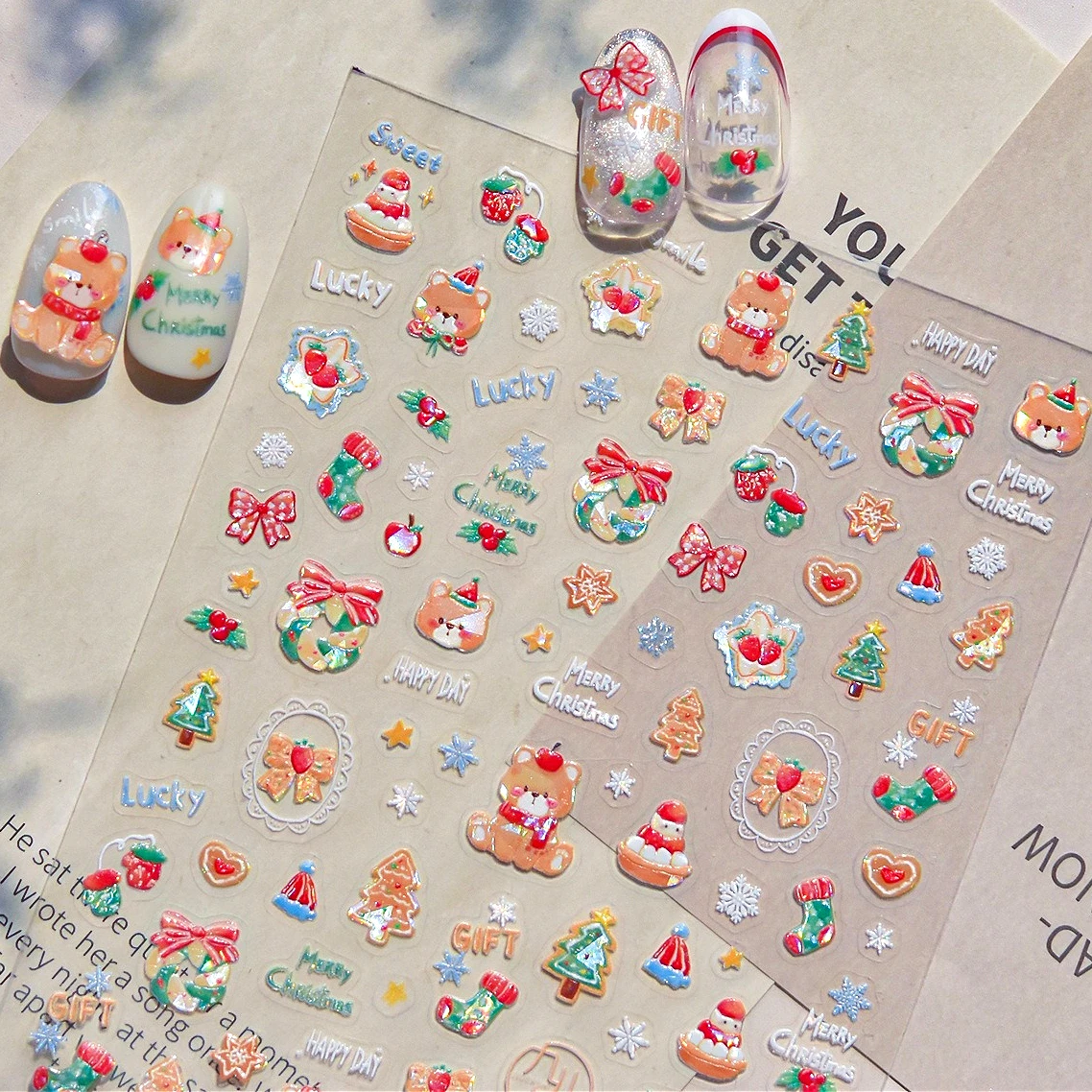 

Cute Bear Winter Snowflakes Santa Claus Christmas Tree Bowknot Penguin Snowman Heart Glove Crystal Ball Nail Art Stickers Decals