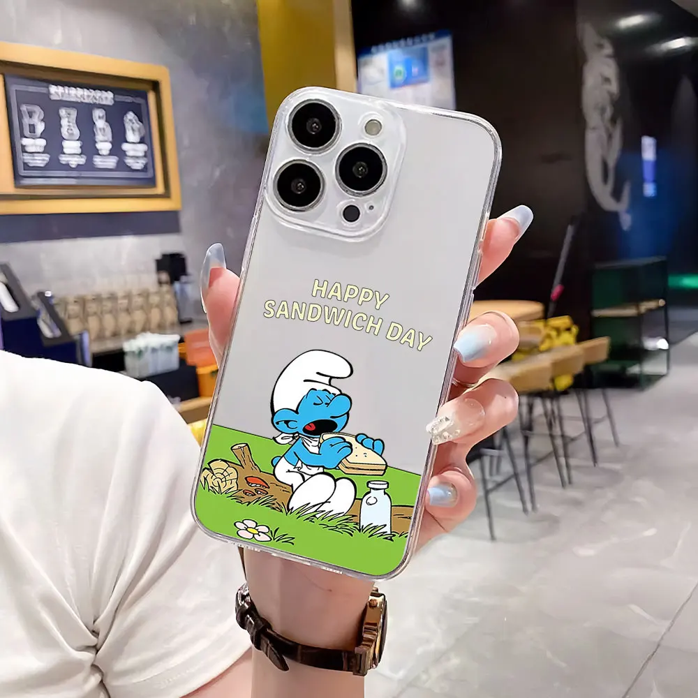 Cartoon For iPhone 11 12 13 14 15 16 Pro Max Plus Shockproof Transparent soft Clear Ultra Thin Phone Case The S-Smurfs