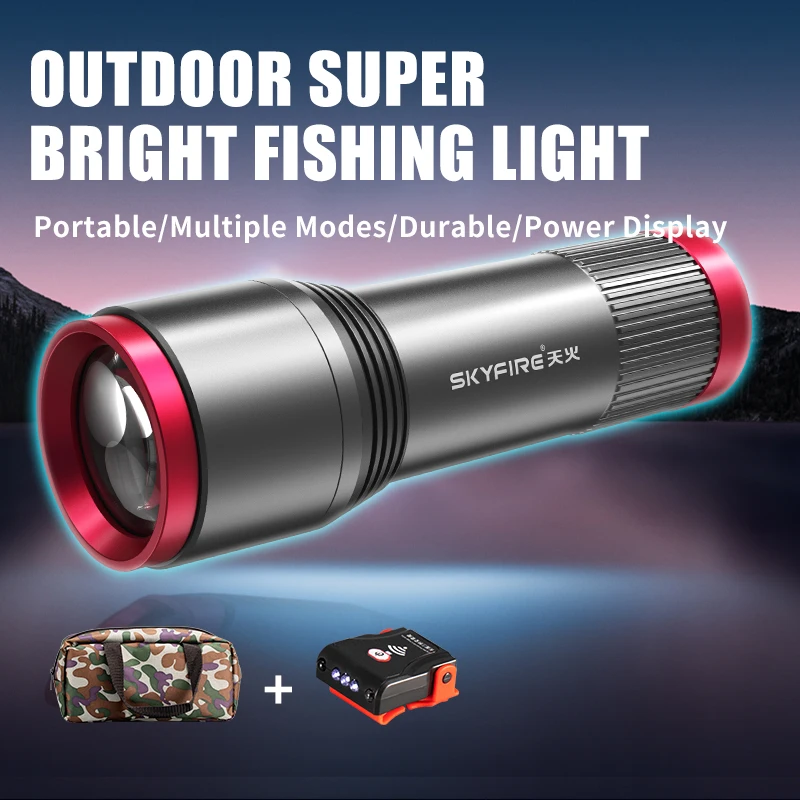 SKYFIRE Night Fishing Lamp Rechargeable Outdoor High Lumen 8H~16H Super Bright Zoomable Flashlight Outdoor Camping SF-DYD-360