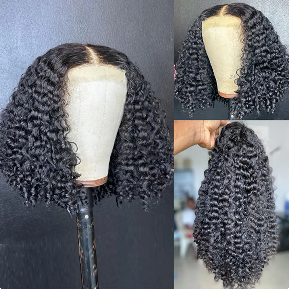 Glueless Wig Short Kinky Curly Bob Wig 12A Malaysian Lace Front Human Hair Wigs Wet And Wavy Water Wave Bob Wig 13x4 Frontal Wig