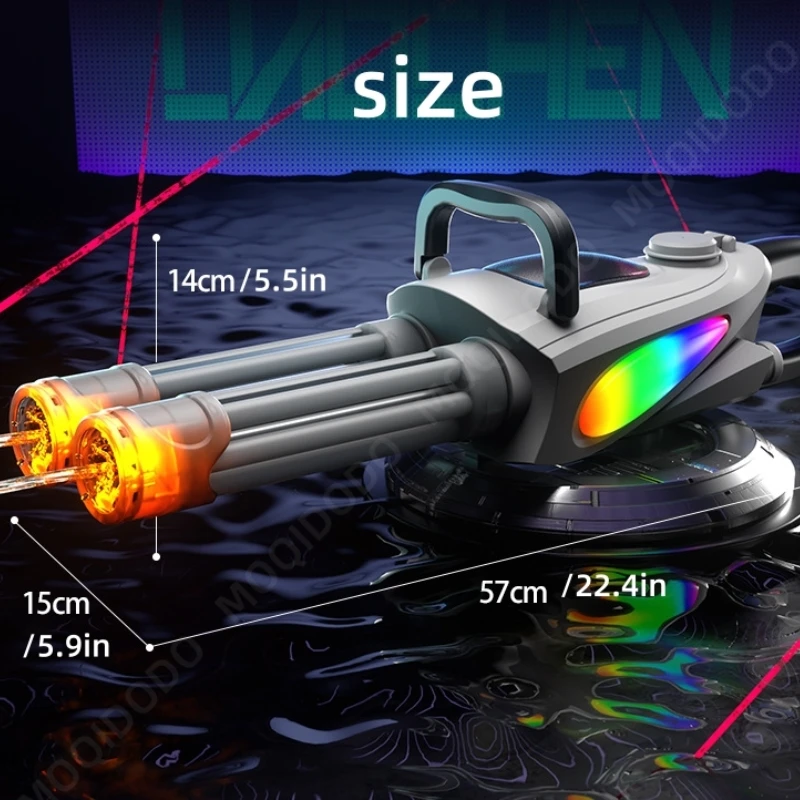 Automatic Gatling Water Gun Toy LED Double Rotating Gun Barrel Spray Large Capacity Water Pistol Blaster Pool Toy for Kids Adult