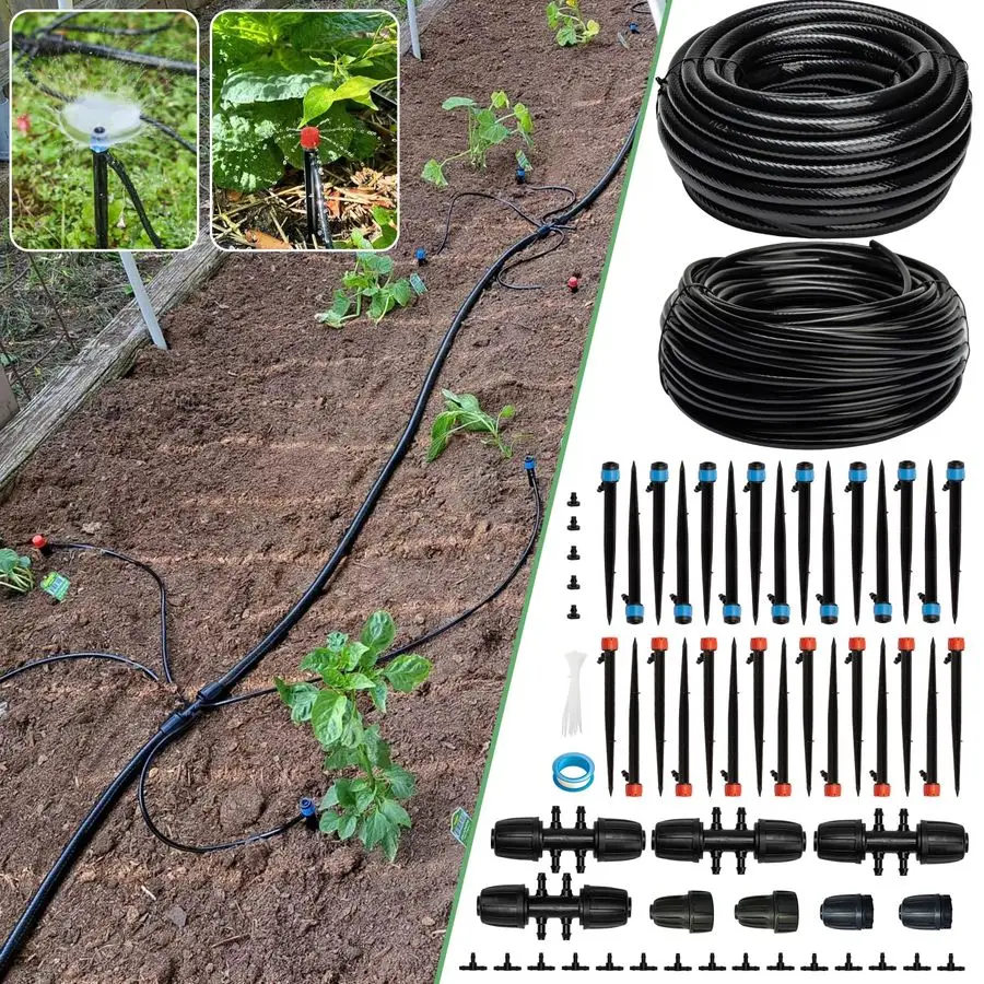 

Drip Irrigation System Kit, Automatic Garden Watering System for Plant, Greenhouse, Yard, Lawn, with 1 2 inch 1 4 inch Irrigatio