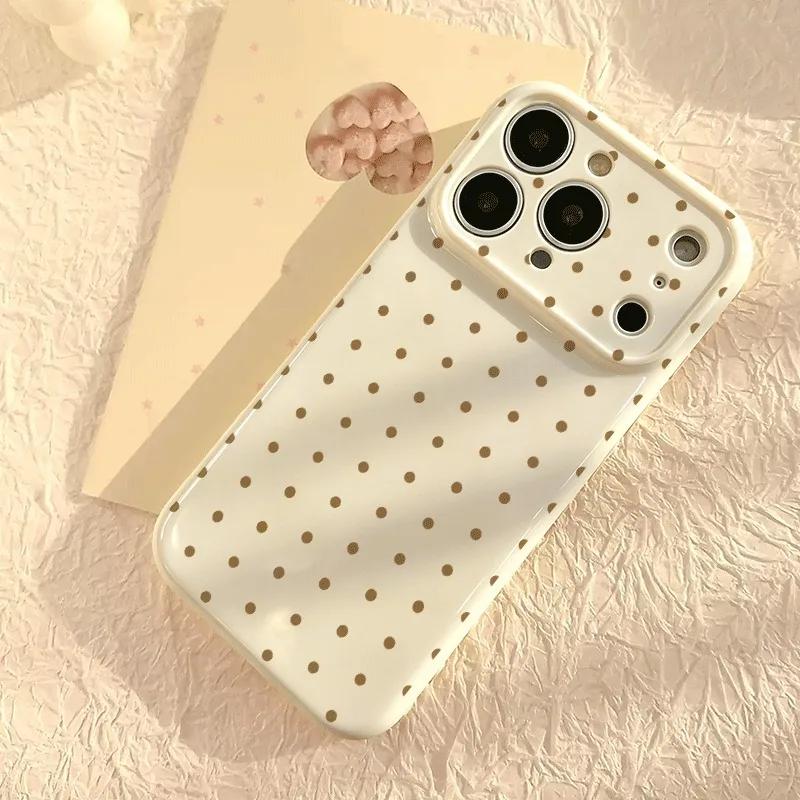 Milchkaffee-Farbene Handyhülle mit Polka-Dot-Muster für iPhone 18 17 Pro Max Hüllen iPhone 16 Plus 15 14 13 12 11 Stoßfeste TPU-Abdeckung