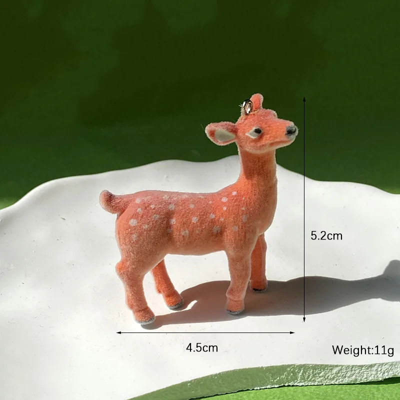 20Pcs 3D Flocked Cute Christmas Deer Resin Charms Cartoon Plush Animal Pendant For Bag Keychain Earrings DIY Crafts Jewelry Make