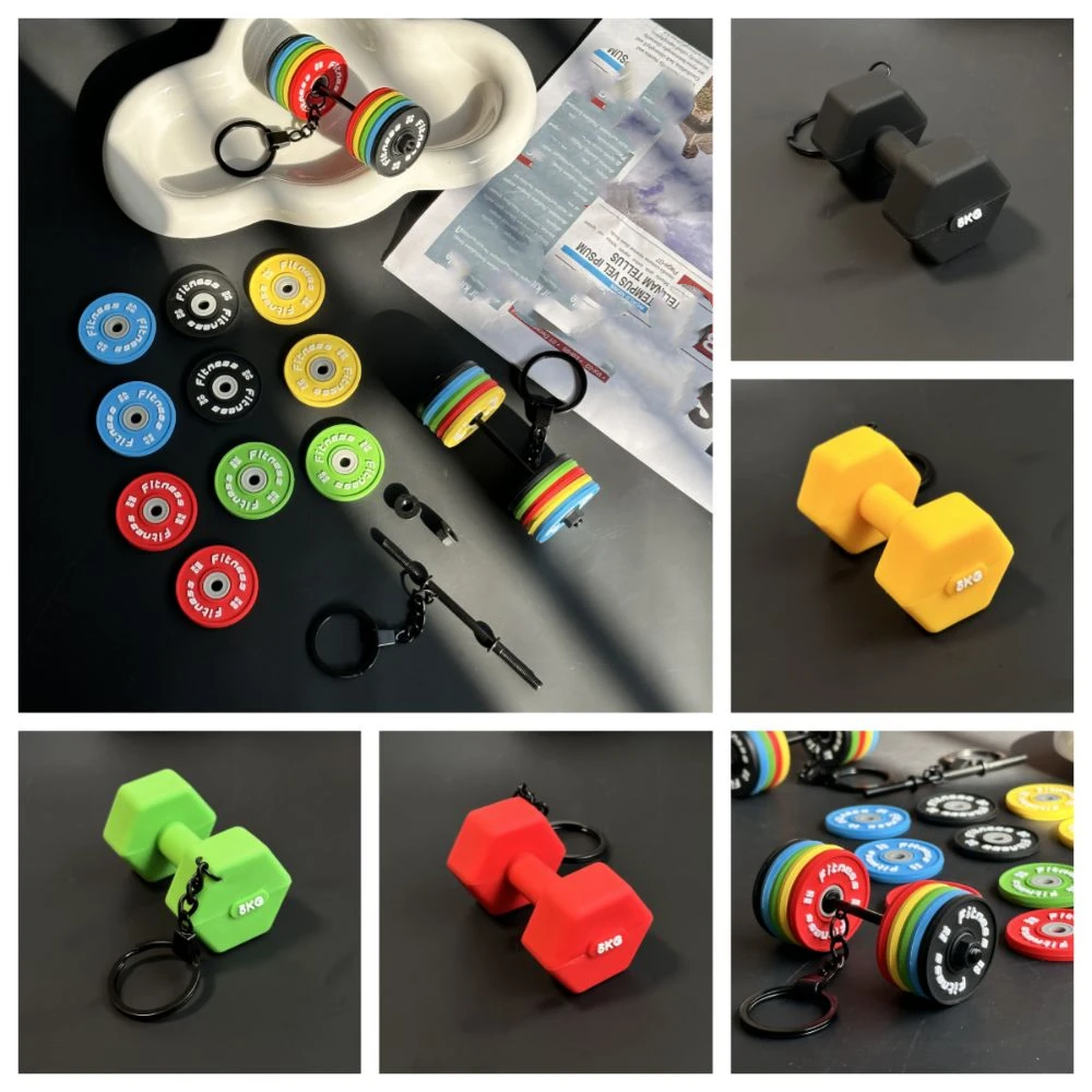 Unique PVC Mini Barbell Keychain Detachable Exquisite Dumbbell Keychain Accessories Barbell Sheet Gym Feedback Gift Sports Prize