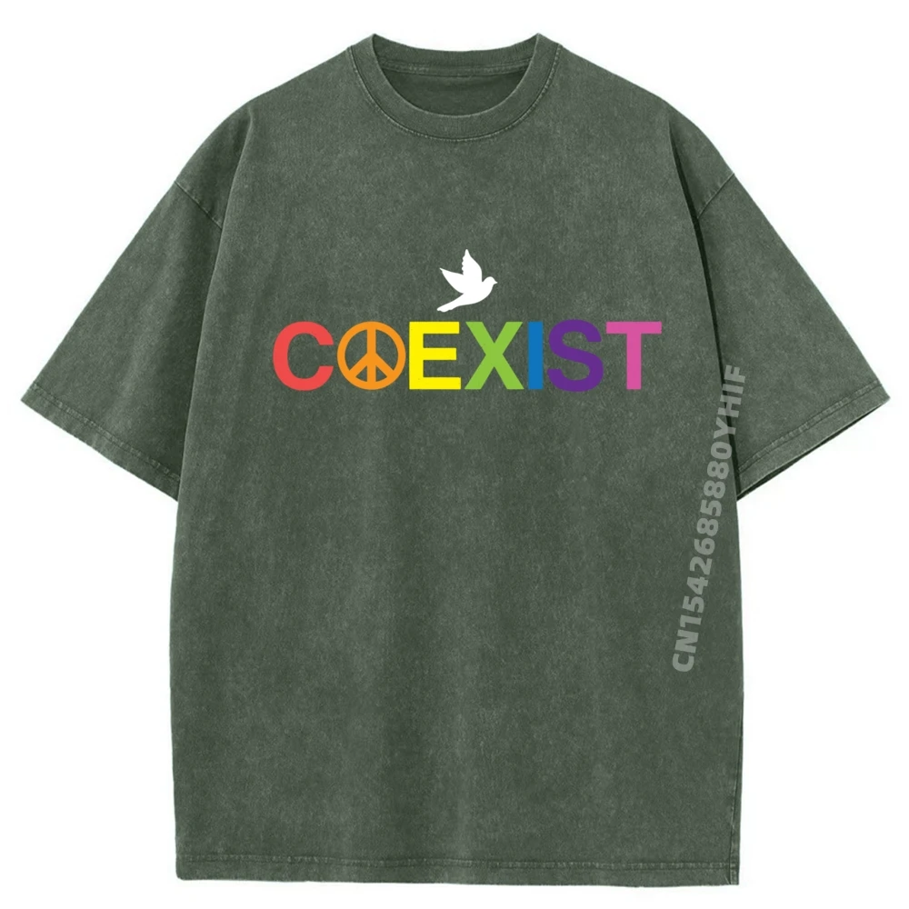 

Coexist Equality Dove Freedom LGBT T Shirts Gift Idea Casual Vintage Washed T Shirt Grahpic Tee Comfortable Shirt