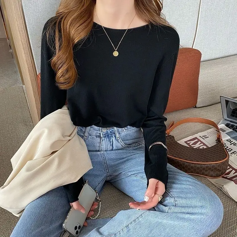 Spring and Autumn Woman's Clothes Solid Color Warm O-neck Elegant Niche Korean Casual Youth All-match SlimInterior Lapping Easy