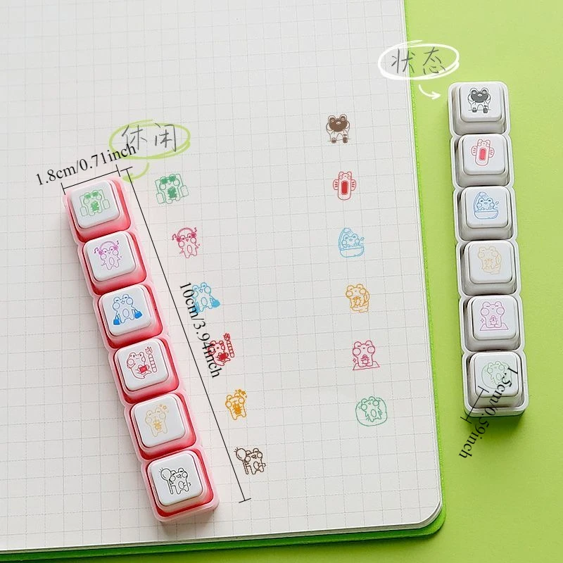 New Six-Handled Journal Stamp Cute Frog Housework & Leisure Status Series Detachable and Freely Combinable
