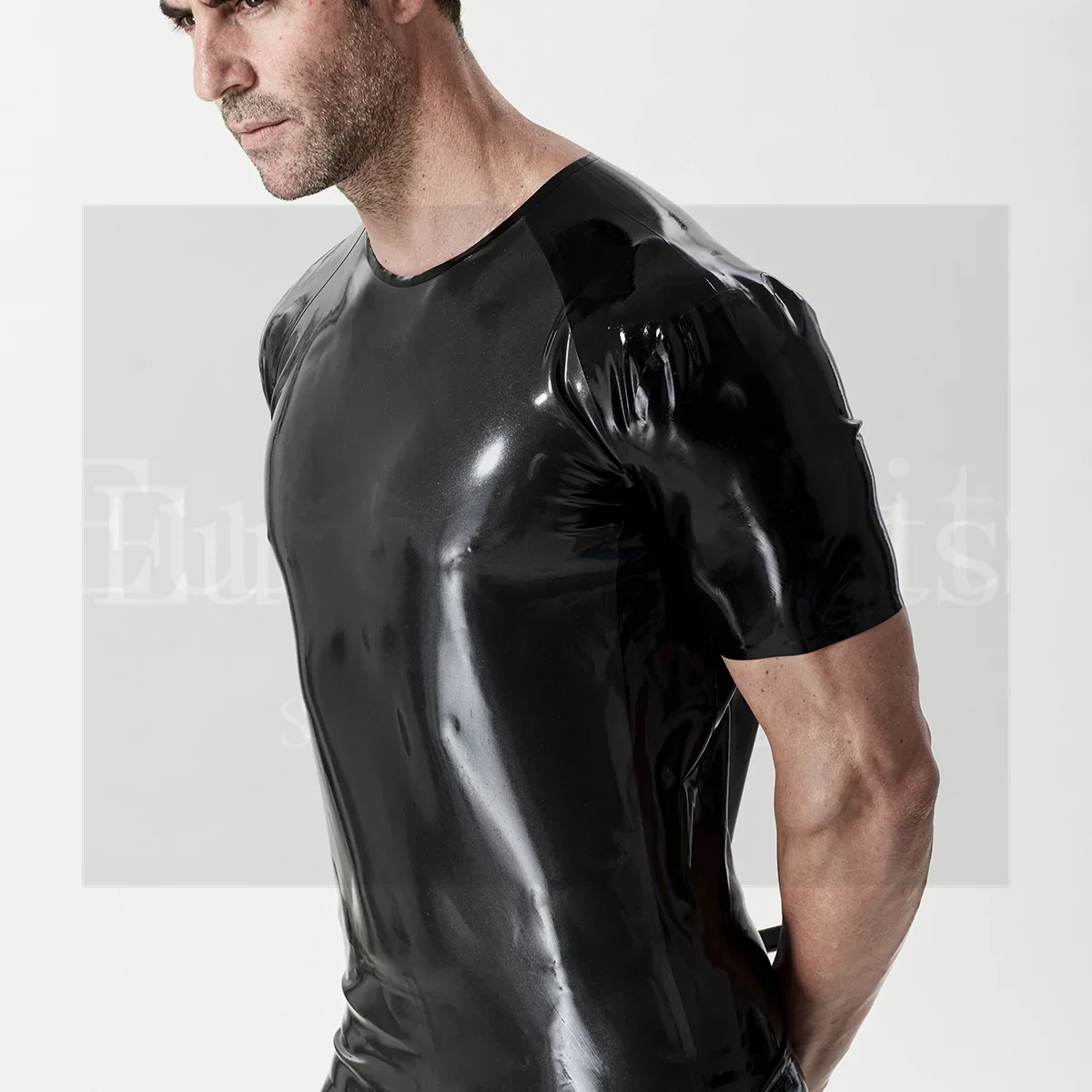 

half sleeves Tshirthandmade costume 100% latex sexy rubber bodysuits men latex fetish men jacket latex uniform