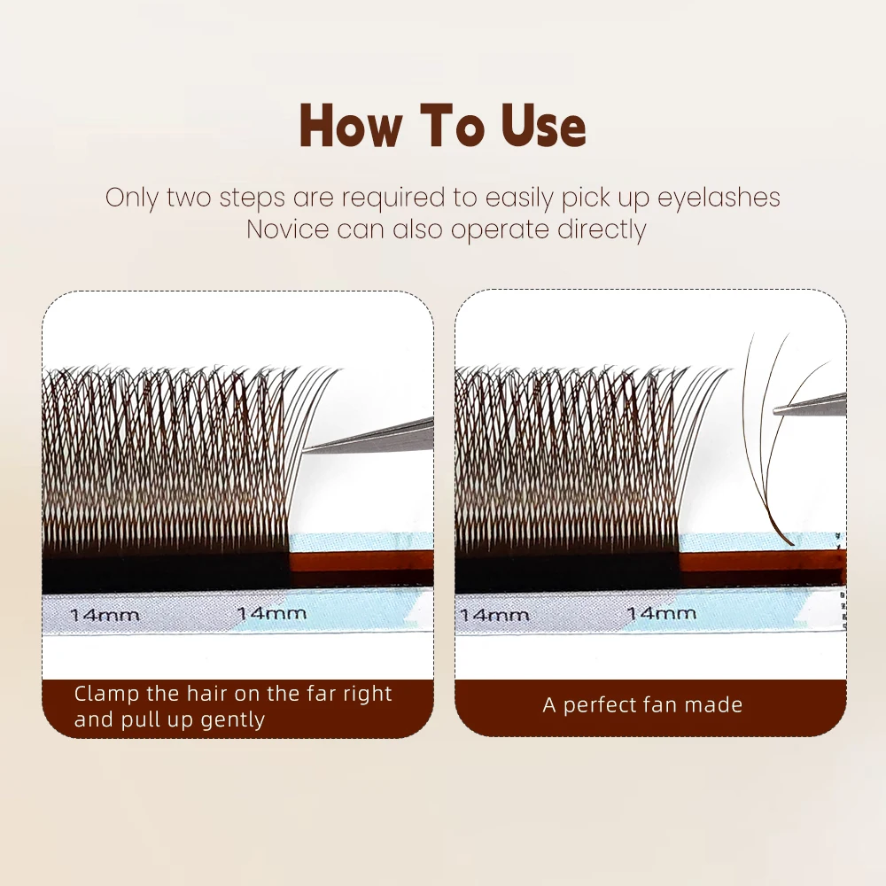 Yelix Czarno-brązowe Wąskie Rzęsy 3D w Kształcie Litery W Naturalne Miękkie Rzęsy z Większym Rozstawem Przedłużania Rzęs 3D Gotowe Kępki Objętościowe