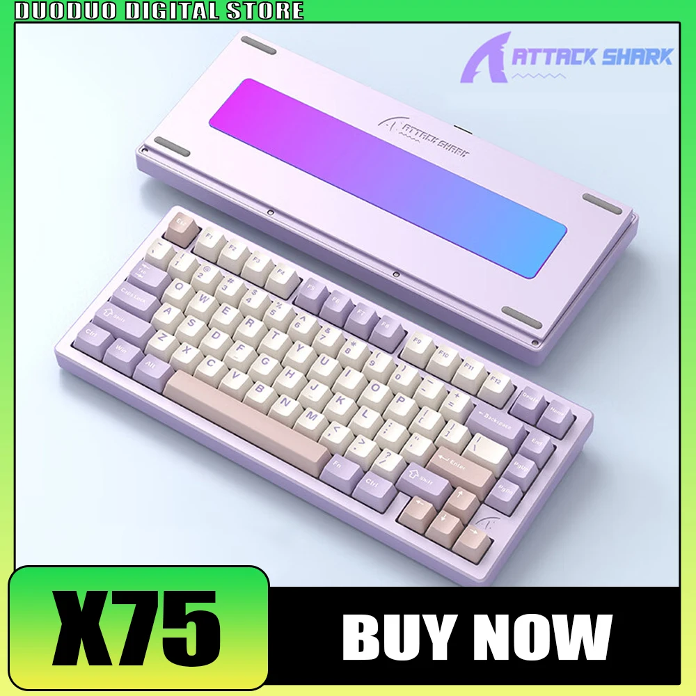 

Механическая клавиатура ATTACK SHARK X75 из алюминиевого сплава, трехрежимная RGB клавиатура с горячей заменой, Беспроводная игровая клавиатура, прокладка, аксессуары для ПК и геймеров