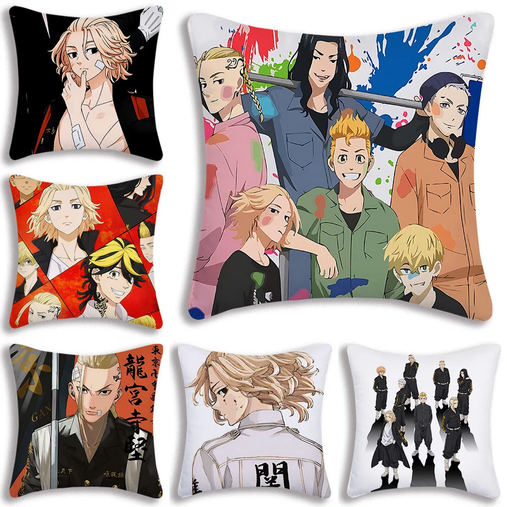 

Japan Anime Tokyo Revengers Pillow Covers Cartoon Sofa Decorative Home Double-sided Printing Short Plush Cute Cushion Cover