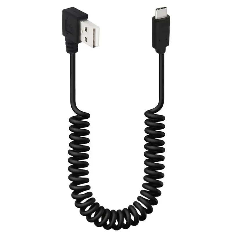 Elbow USB 3.1 C-Type Male Corner To 2.0 AM Corner Mobile Data Charging Cable, Car Telescopic Spring Data Cable 1.5M 5FT