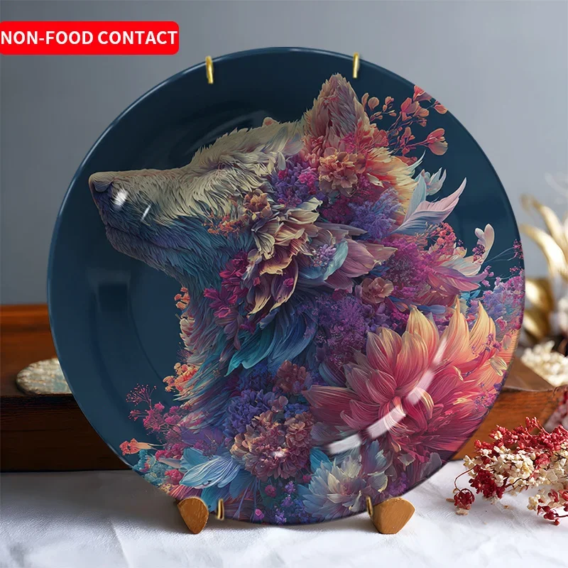 

Декоративная керамическая тарелка с милым медведем и цветочным узором (1 шт.) - Непищевая, не содержащая вредных веществ, настенная декоративная тарелка в скандинавском стиле для гостиной, офиса