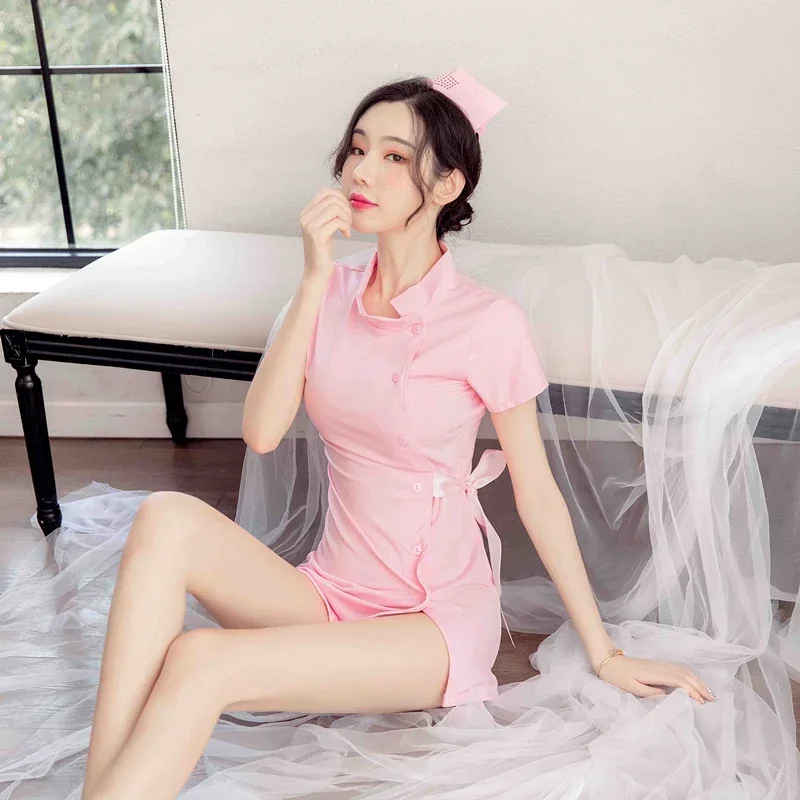 Sexy Lingerie Nurse Girl Dress Uniform Pink Role Play Exotic Costumes Pajamas Underwear Night Club Stage Performance Wear Women